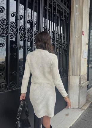 Елегантний трикотажний преміальний комплект джемпер+міні спідниця карандаш ⚜️вечірній білий костюм в стилі old money 42 44 46 xs s m l7 фото