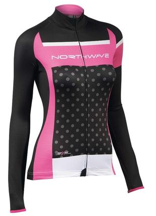 Довга жіноча сорочка northwave logo woman jersey lчорний/фуксія l