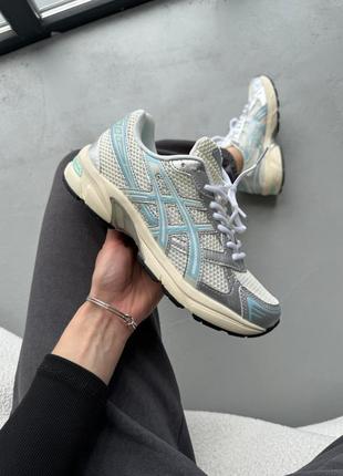 Женские кроссовки asics gel-1130 silver beige blue ассикс серебристого с бежевым и голубым цветами