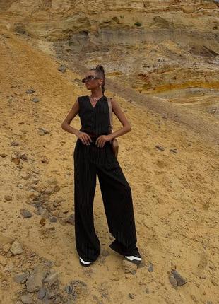 Костюм женский брюки палаццо+укороченная жилетка4 фото