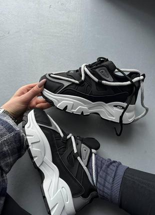 Черно-белые кроссовки на двойной шнуровке🤩8 фото