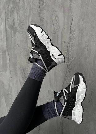 Черно-белые кроссовки на двойной шнуровке🤩6 фото