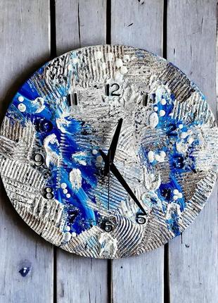 Настенные часы сине-серый с текстурной пастой1 фото