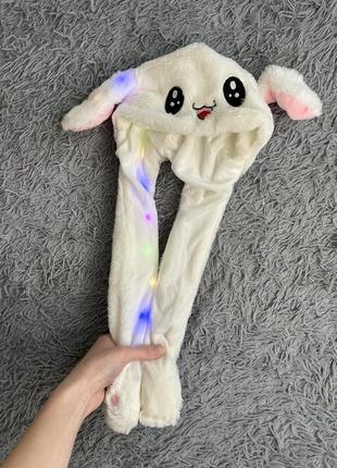 Шапка з ушками. шапка зайчик. шапка з рухливими вушками. вкшка з підсвіткою