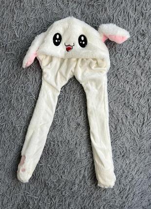 Шапка з ушками. шапка зайчик. шапка з рухливими вушками. вкшка з підсвіткою