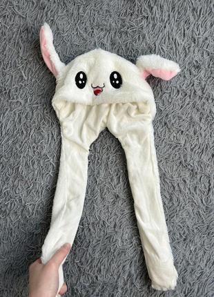 Шапка з ушками. шапка зайчик. шапка з рухливими вушками. вкшка з підсвіткою