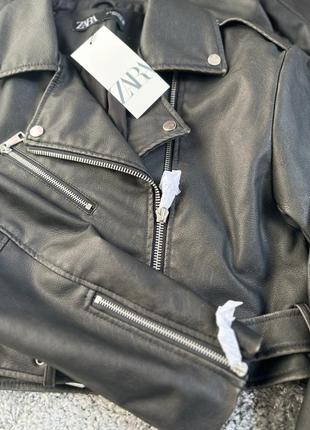 Косуха из кожзама, демисезонная куртка, кожаная zara9 фото