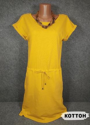 Коттоновое трикотажное платье прямого кроя 46 размера