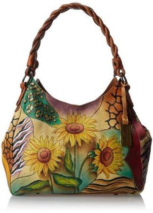 Anuschka sunflower bag кожаная сумка ручной художественный роспись2 фото