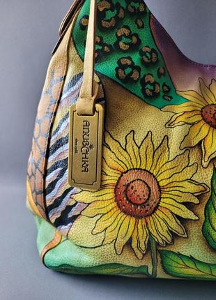 Anuschka sunflower bag кожаная сумка ручной художественный роспись4 фото