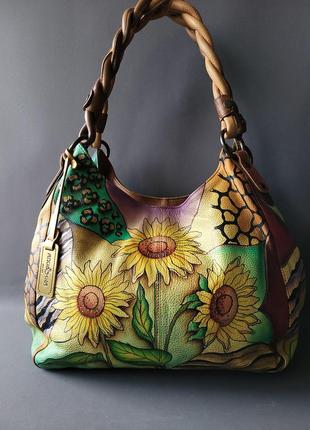 Anuschka sunflower bag кожаная сумка ручной художественный роспись