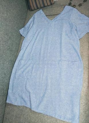 Платье свободного прямого кроя из смесового льна 52-54 размера6 фото