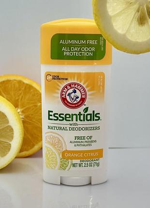 Arm & hammer, essentials, дезодорант-антиперспірант натуральний, цитрус, 71 г