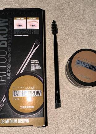 Помада,тинт,тенидля бровей maybelline new york tatto brow 003 medium brown, 2 г