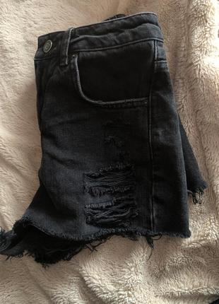 Шорты джинсовые mom черные базовые джинс катон плотные высокая посадка на хс 327 фото