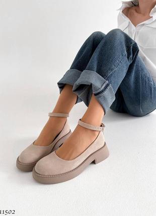 Замшевые женские туфли с ремешком натуральная замша