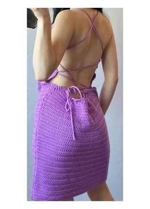 Актуальное платье мини, вязаное платье с открытой спинкой, пляжное, тыльное, модное, трендовое2 фото