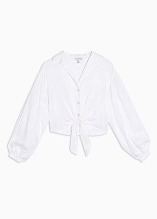 100% хлопок укороченная рубашка с пышными рукавами белая короткая блуза с обьёмными рукавами кроп топ блузка4 фото