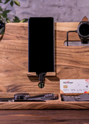 Органайзер з дерева на робочий стіл для телефону та годинника samsung «ibook galaxy»2 фото