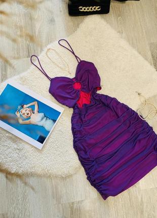 Shein платье мини фиолетовое с разрезом на животе2 фото