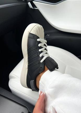 Женские кожаные кроссовки adidas superstar white black platform адедас суперстары