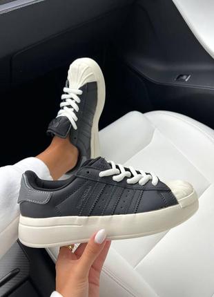Женские кожаные кроссовки adidas superstar white black platform адедас суперстары4 фото