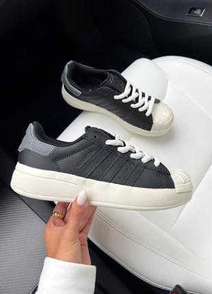 Женские кожаные кроссовки adidas superstar white black platform адедас суперстары2 фото