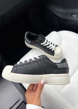 Женские кожаные кроссовки adidas superstar white black platform адедас суперстары8 фото