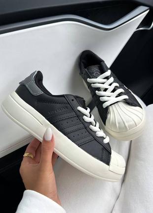 Женские кожаные кроссовки adidas superstar white black platform адедас суперстары