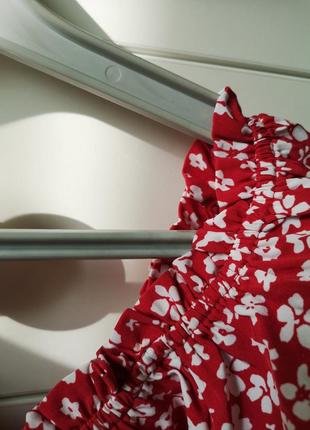 Красная блуза испанка с опущенными плечами на резинке4 фото