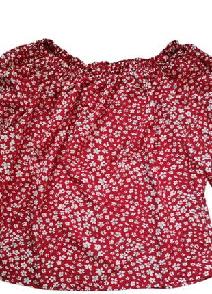 Красная блуза испанка с опущенными плечами на резинке7 фото
