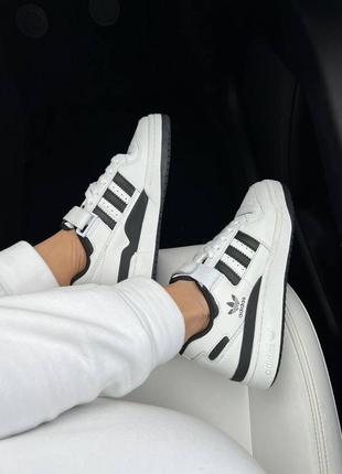 Женские кожаные кроссовки adidas forum 84 low white black адедас форум низкие