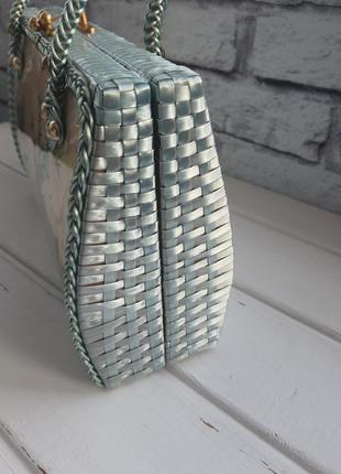 Плетена вінтажна стильна сумка з гобеленом 50-60х років6 фото