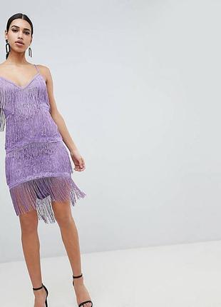 Лиловое платье мини с бахромой asos disign