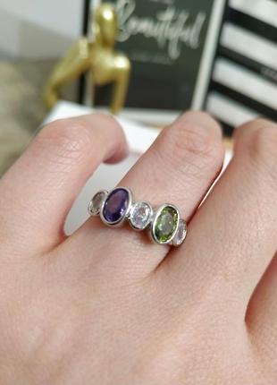 Посеребренное кольцо под ретро винтаж с камушками кольцо кольца тонкая блестящая покрытие серебро 9255 фото