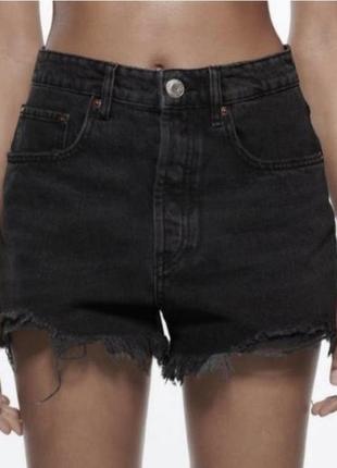 Шорти джинсові mom чорні базові джинс катон цупкі  висока посадка на хс 321 фото