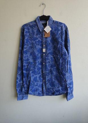 Плотная мужская хлопковая рубашка scotch&soda amsterdam blauw