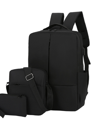 Набор мужской рюкзак + мужская сумка планшетка + кошелек клатч черный