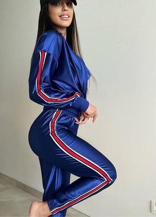 3в1🔥 атласный спортивный костюм с доберманом топ + спортивные штаны + кофта хорошее качество 🔥4 фото