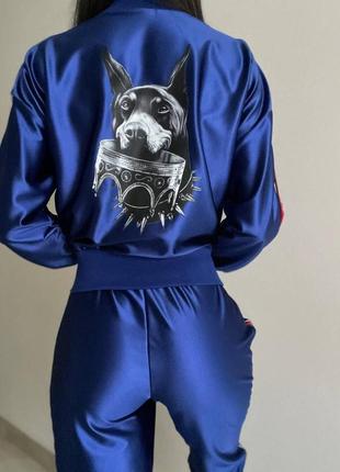 3в1 🔥 атласный спортивный костюм с доберманом топ + спортивные штаны + кофта хорошее качество 🔥9 фото