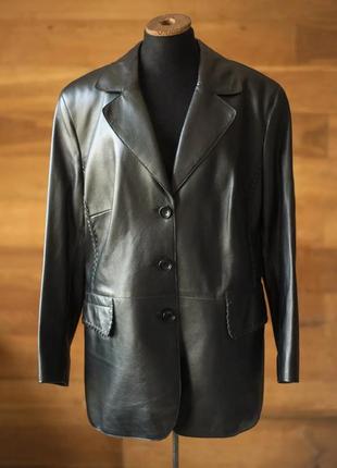 Черный кожаный винтажный пиджак2 фото
