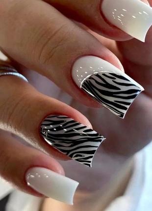 Накладні нігті короткі середні довгі квадрат тіпси френч блистки сердця білі чорні...