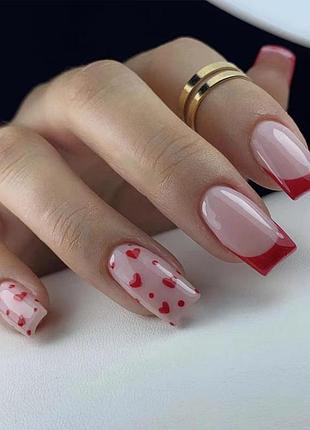 Накладні нігті короткі середні довгі квадрат тіпси френч блистки сердця білі чорні...