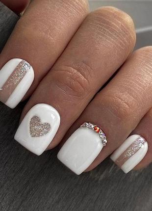 Накладні нігті короткі середні довгі квадрат тіпси френч блистки сердця білі чорні...