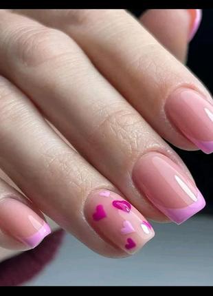 Накладні нігті короткі середні довгі квадрат тіпси френч блистки сердця білі чорні...