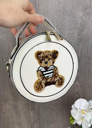 Круглая детская мини сумочка с мишкой, сумка для девочек с медведем6 фото