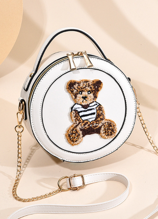 Круглая детская мини сумочка с мишкой, сумка для девочек с медведем3 фото
