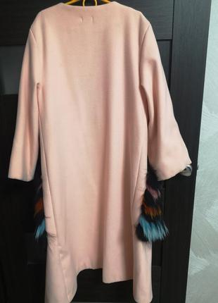Стильное пальто кардиган с мехом3 фото