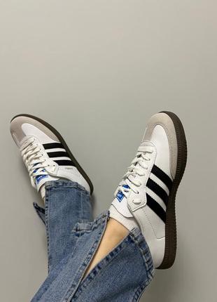 Жіночі шкіряні кросівки adidas samba white black адідас самба