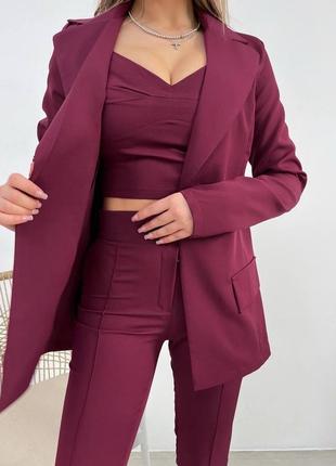 Деловой костюм тройка😍 женский комплект пиджак + брюки + топ из костюмной ткани стильный5 фото